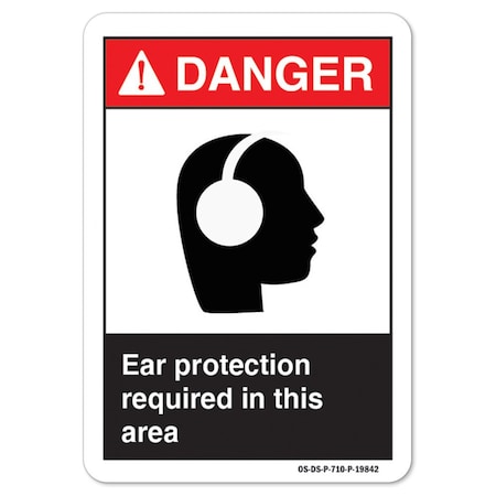 Signmission ANSI Sign, Ear Protection Required In This Area, 14in X 10in Rigid Plastic, 14" W, 10" H, Landscape OS-DS-P-1014-L-19842